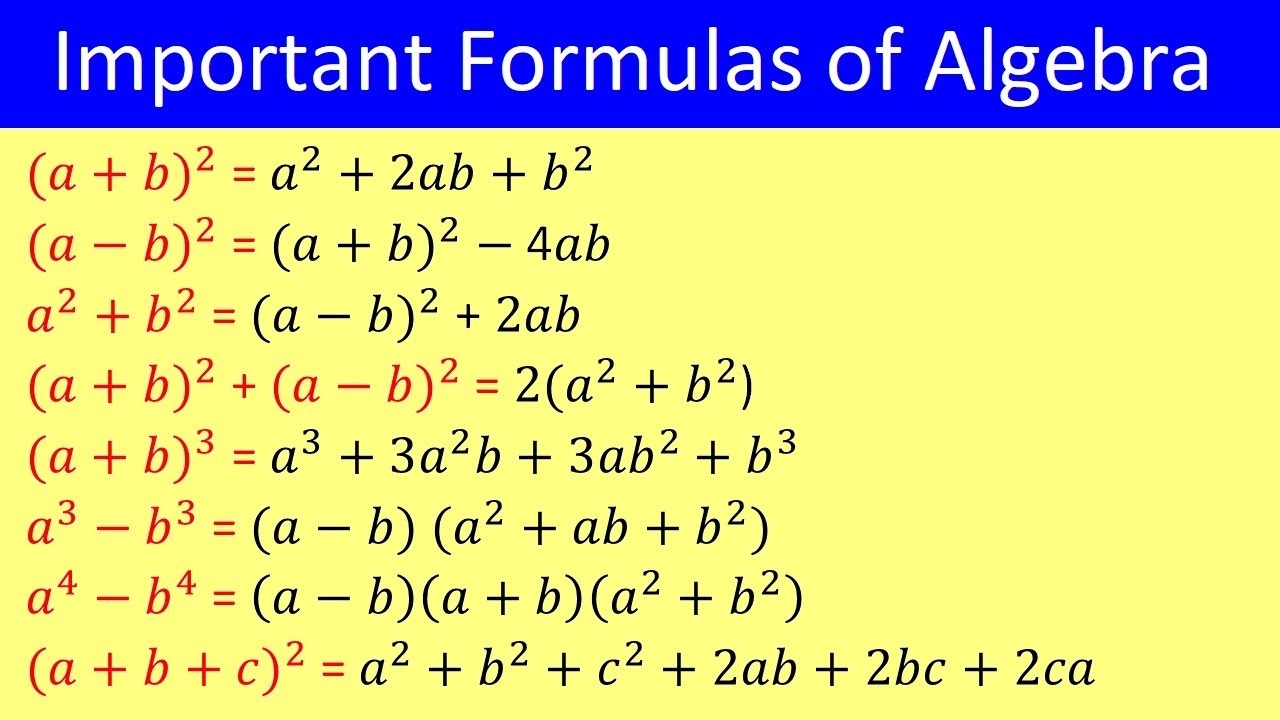 Basic Algebra Formulas List Of Algebra Formula Algebra Formulas 