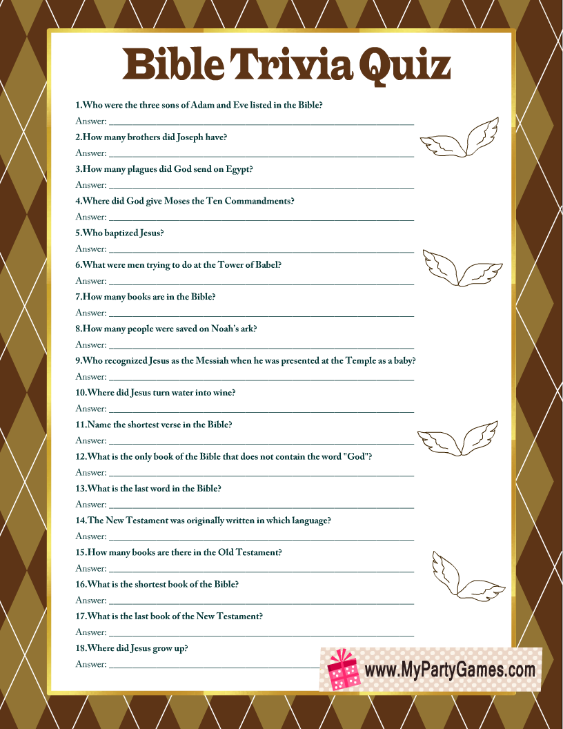 Bible Quiz Multiple Choice Questions With Answers Printable
