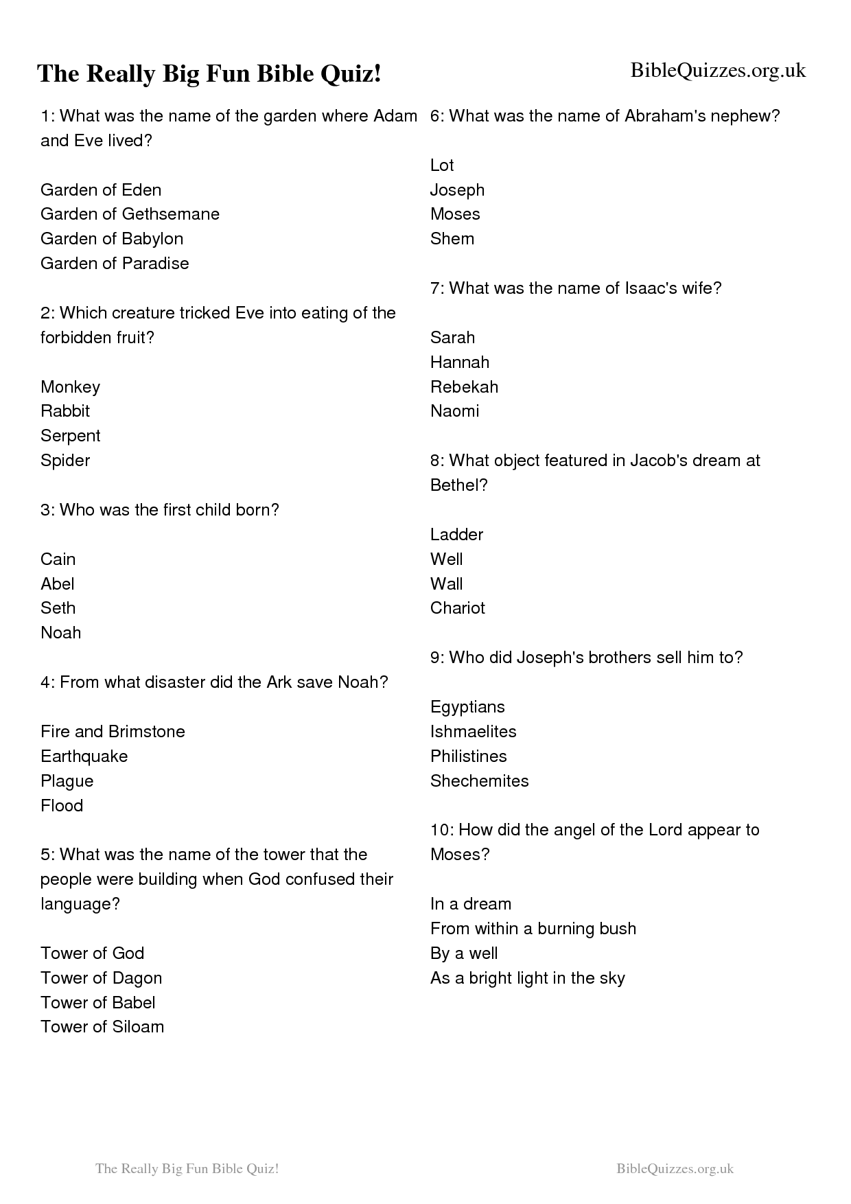 multiple 15 bible trivia questions