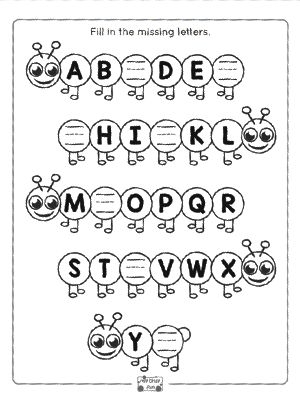Caterpillar Fill In Missing Letters Worksheets