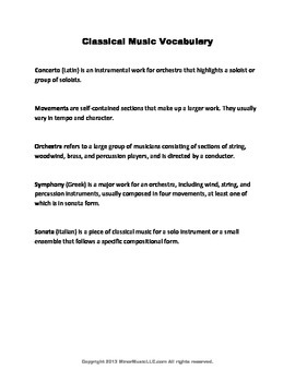 Classical Music Vocabulary By Minor Music Teachers Pay Teachers