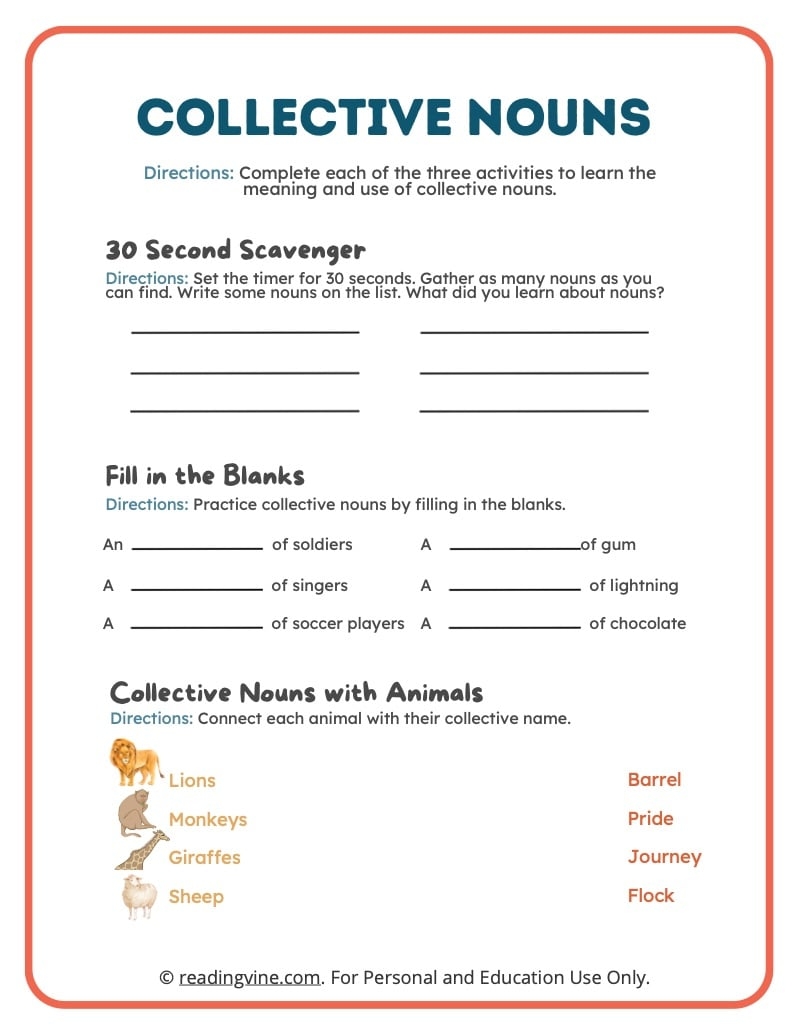 Collective Nouns Worksheet Groups Of Animals Worksheets Library
