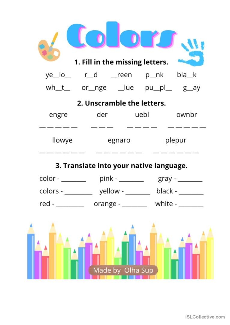 colours in english exercises