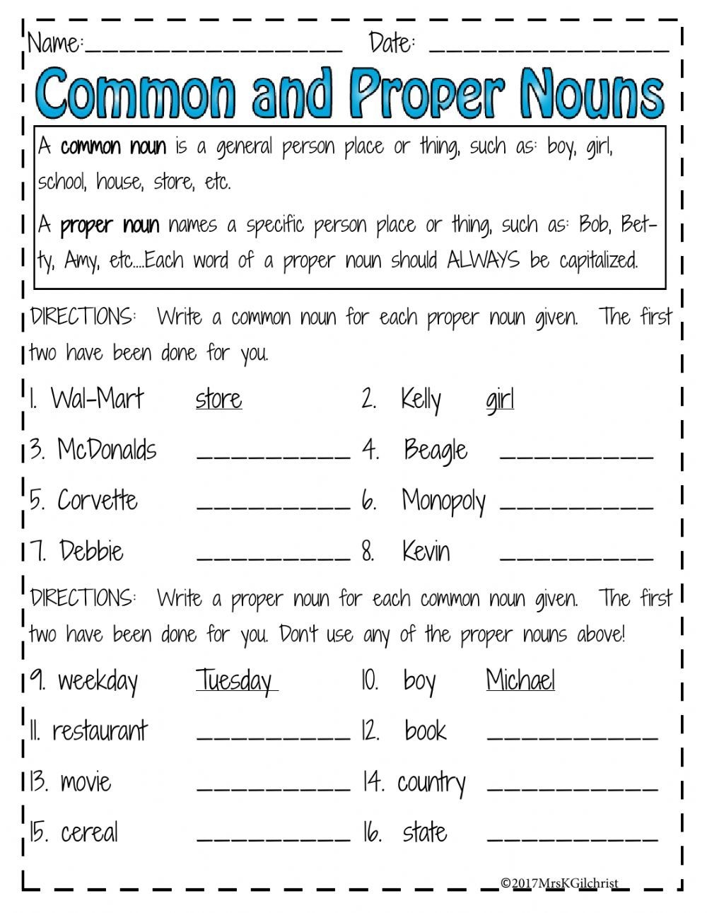proper nouns and common nouns examples