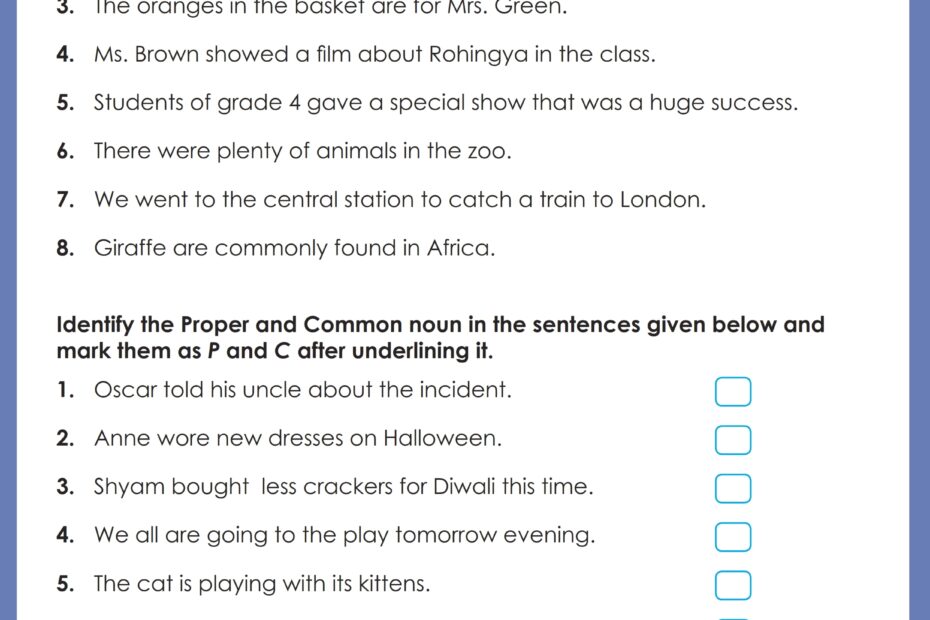 Common And Proper Nouns Worksheet Grade1to6 Worksheets Library