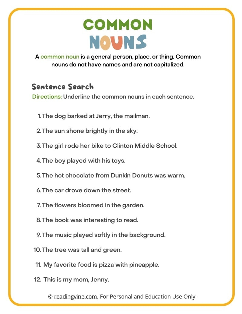 Common And Proper Nouns Worksheets Definitions And Examples ReadingVine