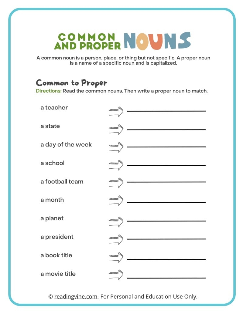 Common And Proper Nouns Worksheets Definitions And Examples ReadingVine