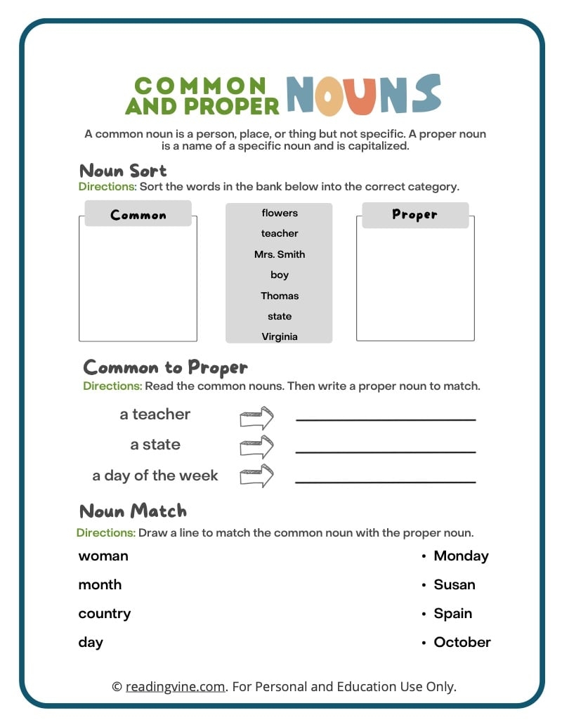 common and proper nouns worksheets pdf