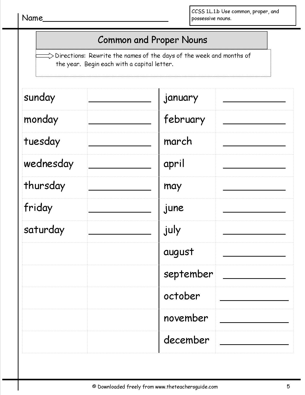 Common Noun And Proper Noun Worksheet Grade 3