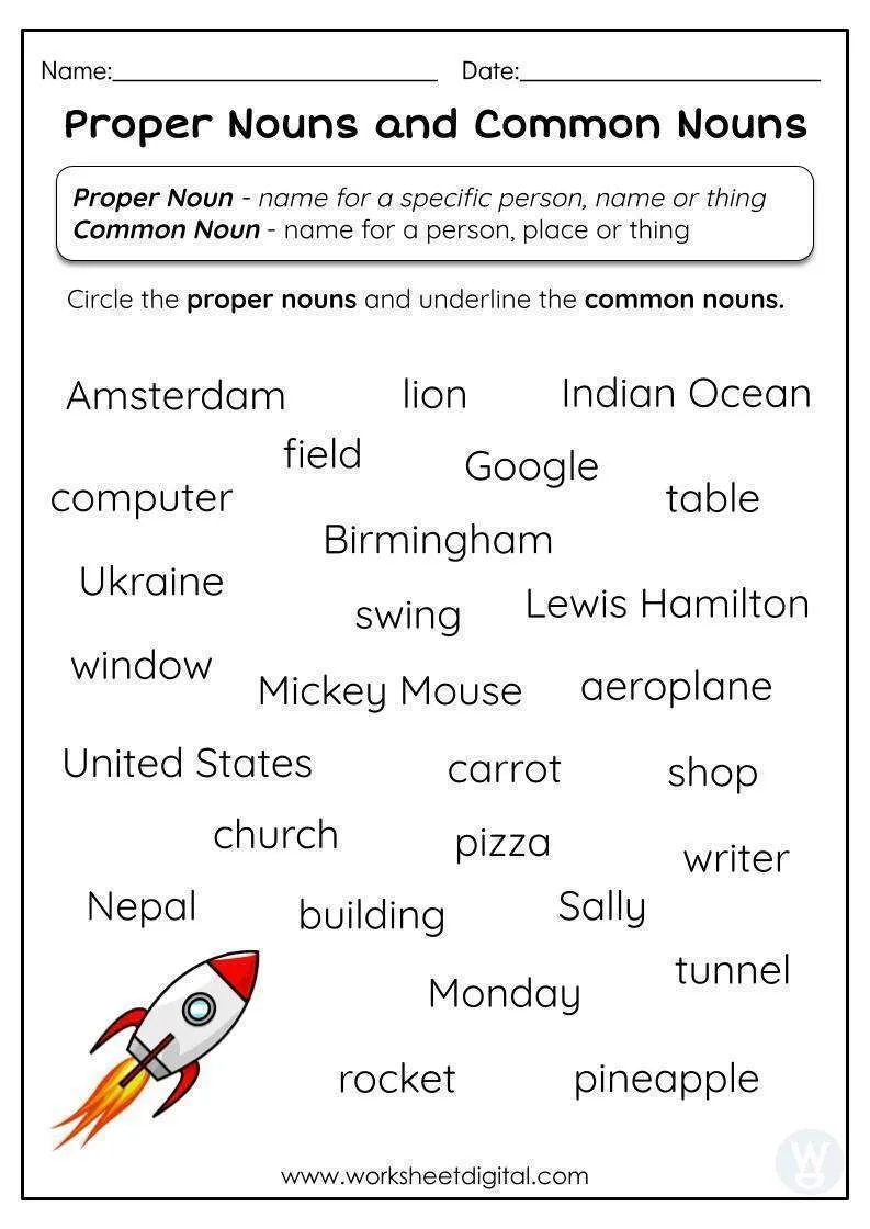 proper vs common noun worksheet