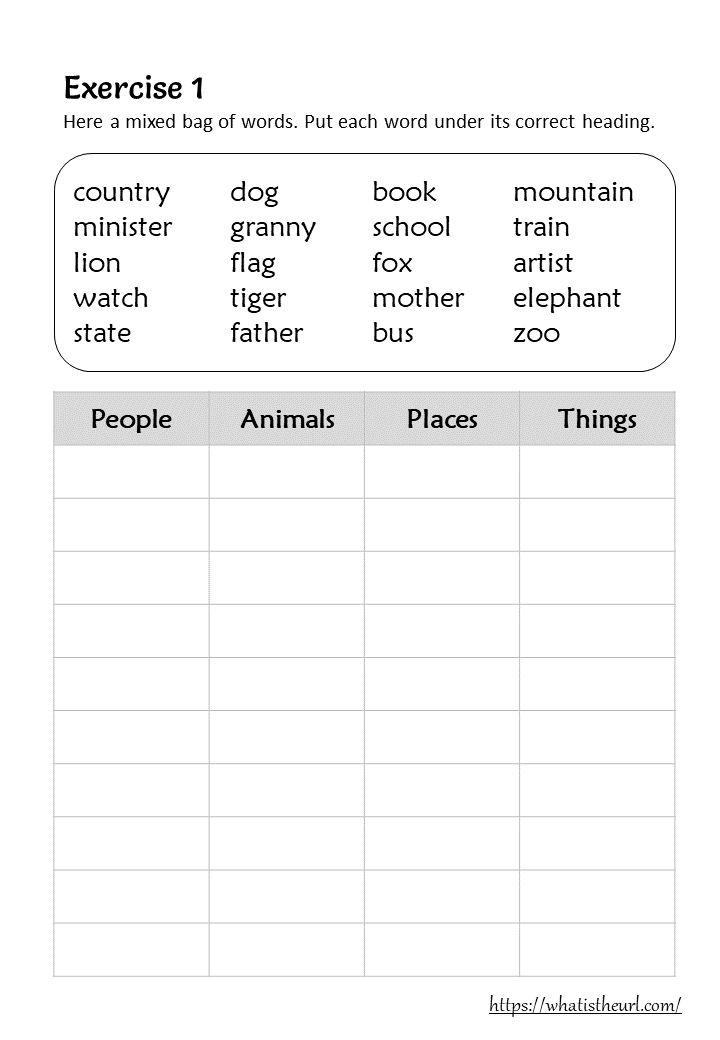 Common Noun Exercises With Answers
