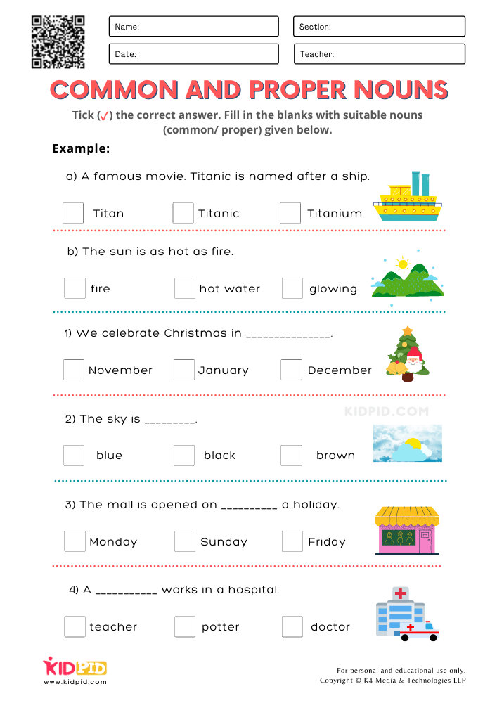 Common Vs Proper Nouns Worksheet