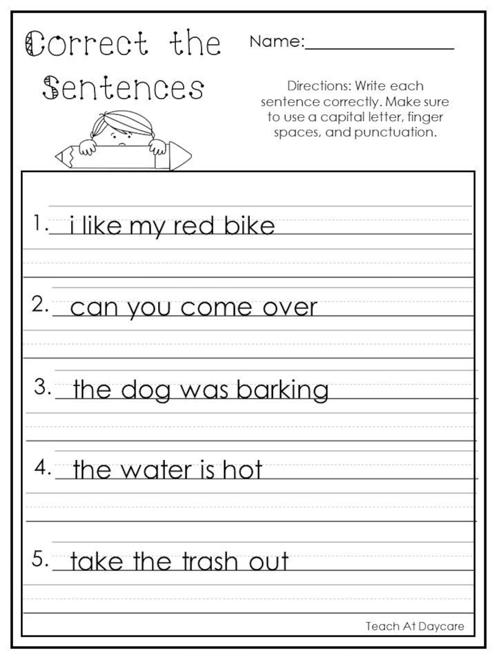 copying simple sentences worksheets