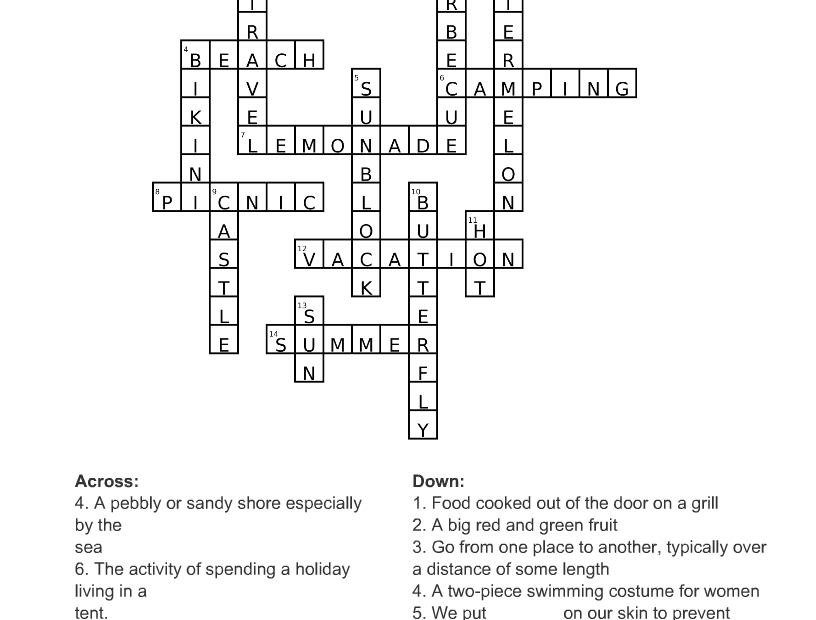 Crossword Puzzles With Answer Key Printables
