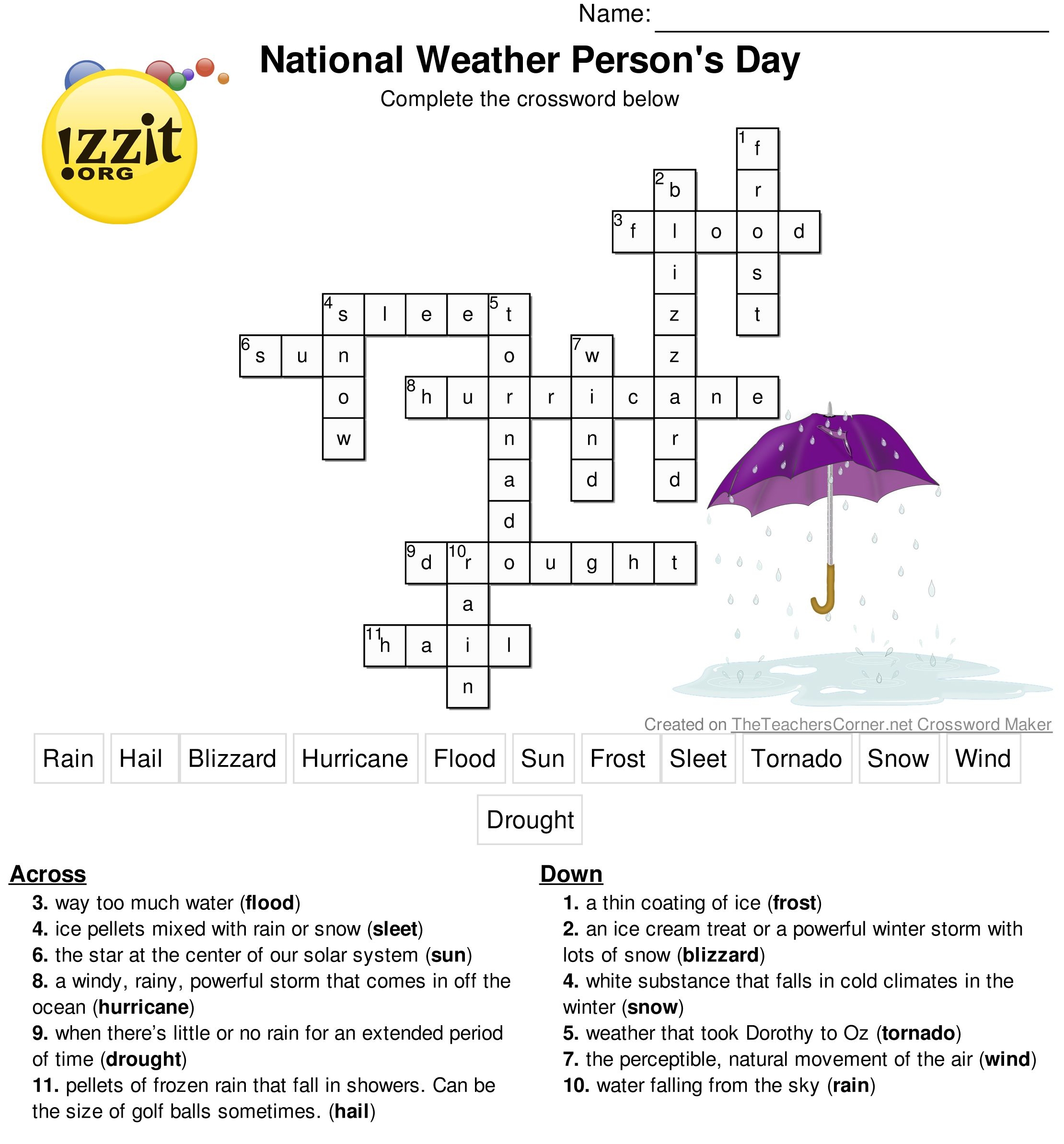 crossword puzzle with answer key