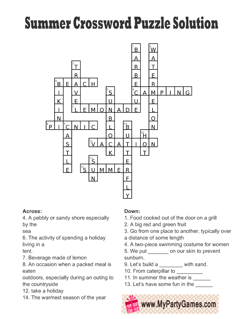 Crossword Puzzles With Answer Key Printables