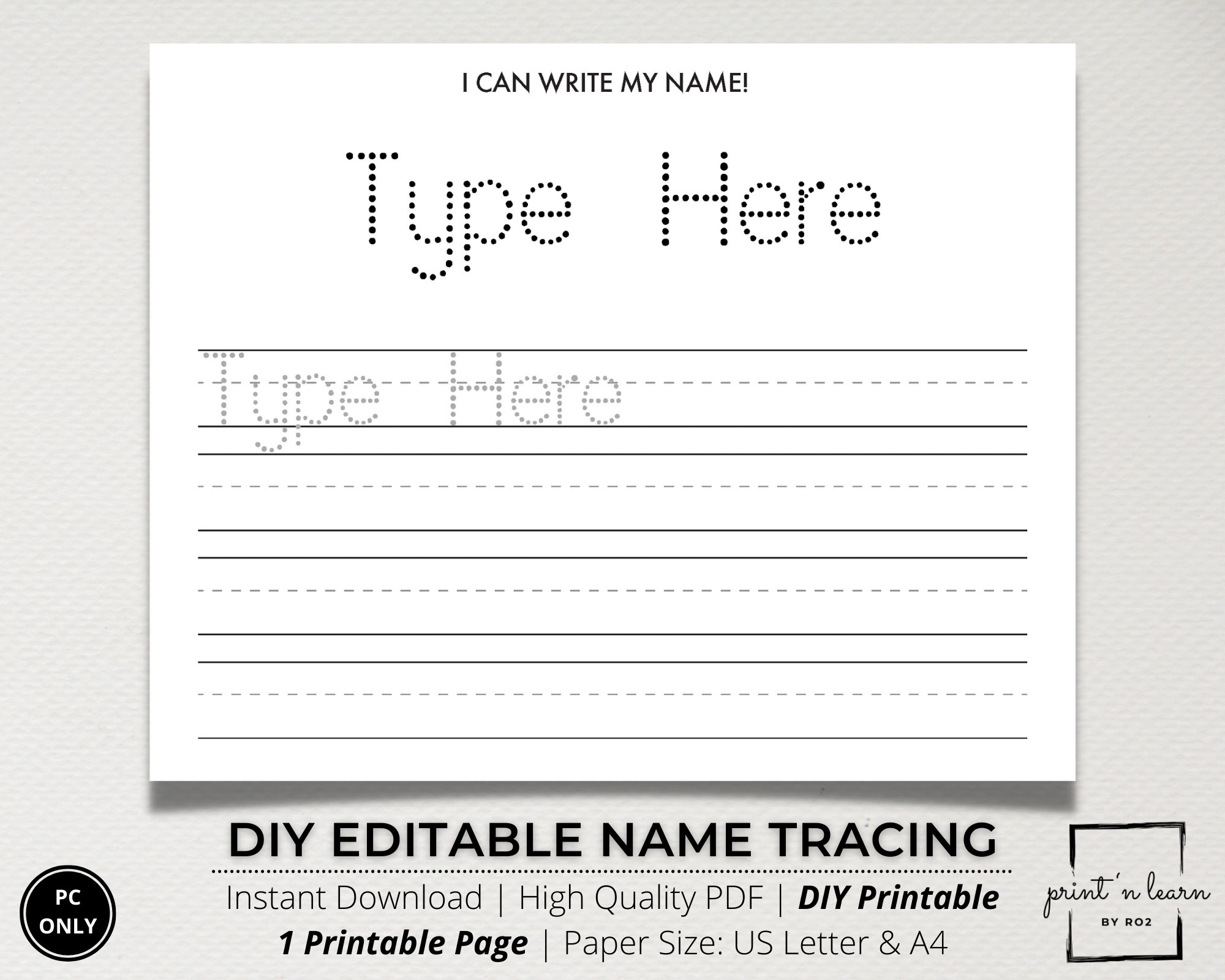 Custom Name Tracing Sheet Handwriting Practice Name Writing 