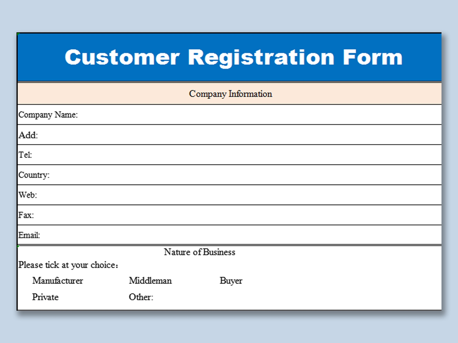 Customer Registration Form Template Free Download