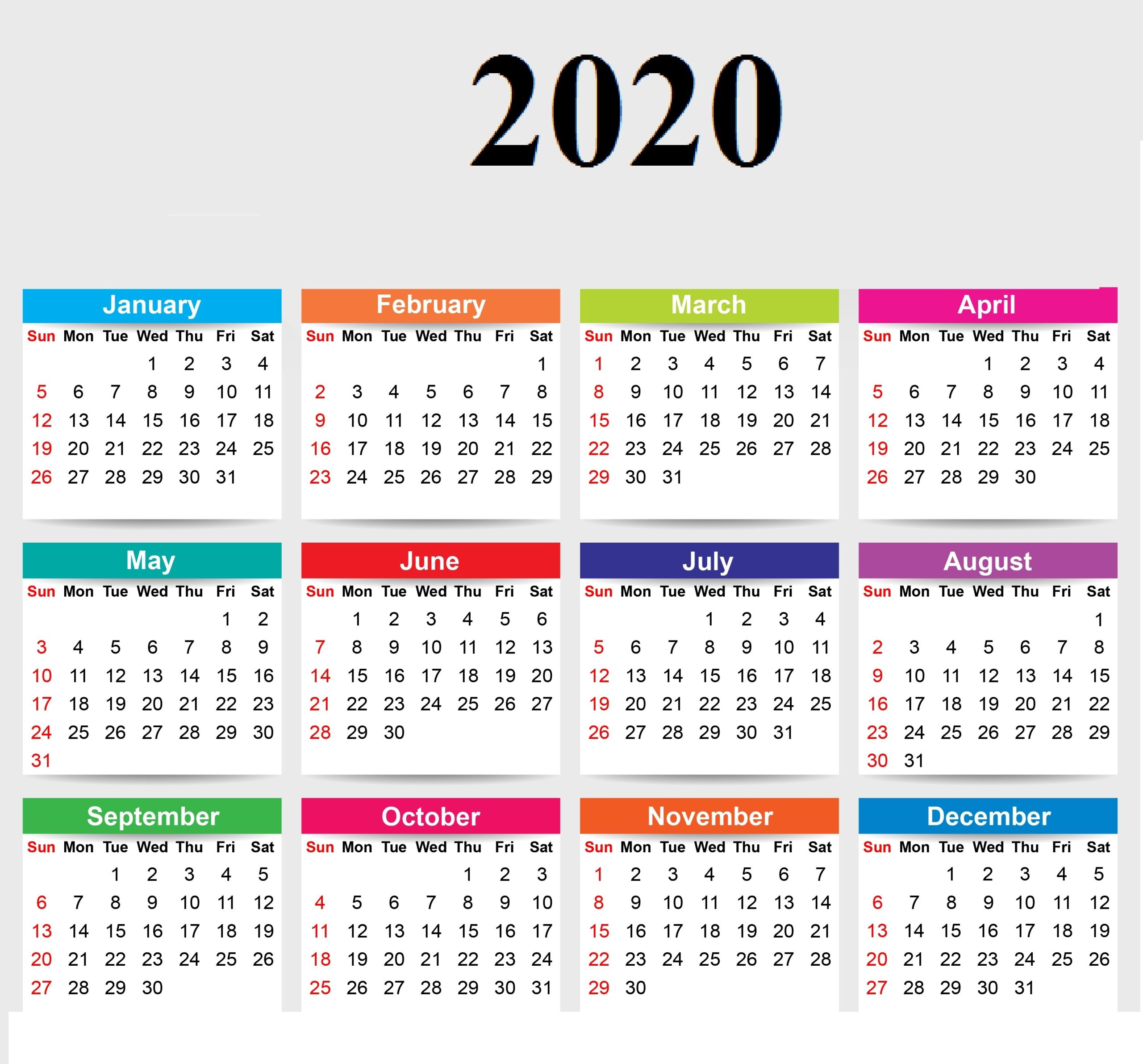 Cute Yearly 2020 Calendar Printable Free Printable Ca Vrogue co