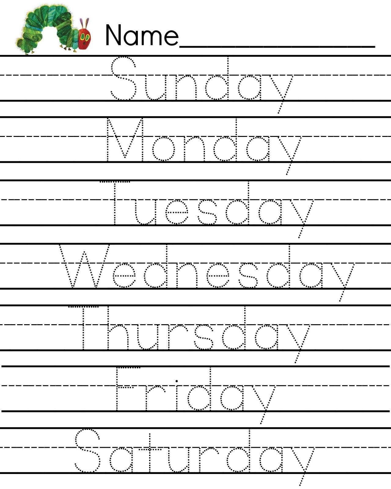 Days Of The Week Tracing Worksheets WorksheetsCity