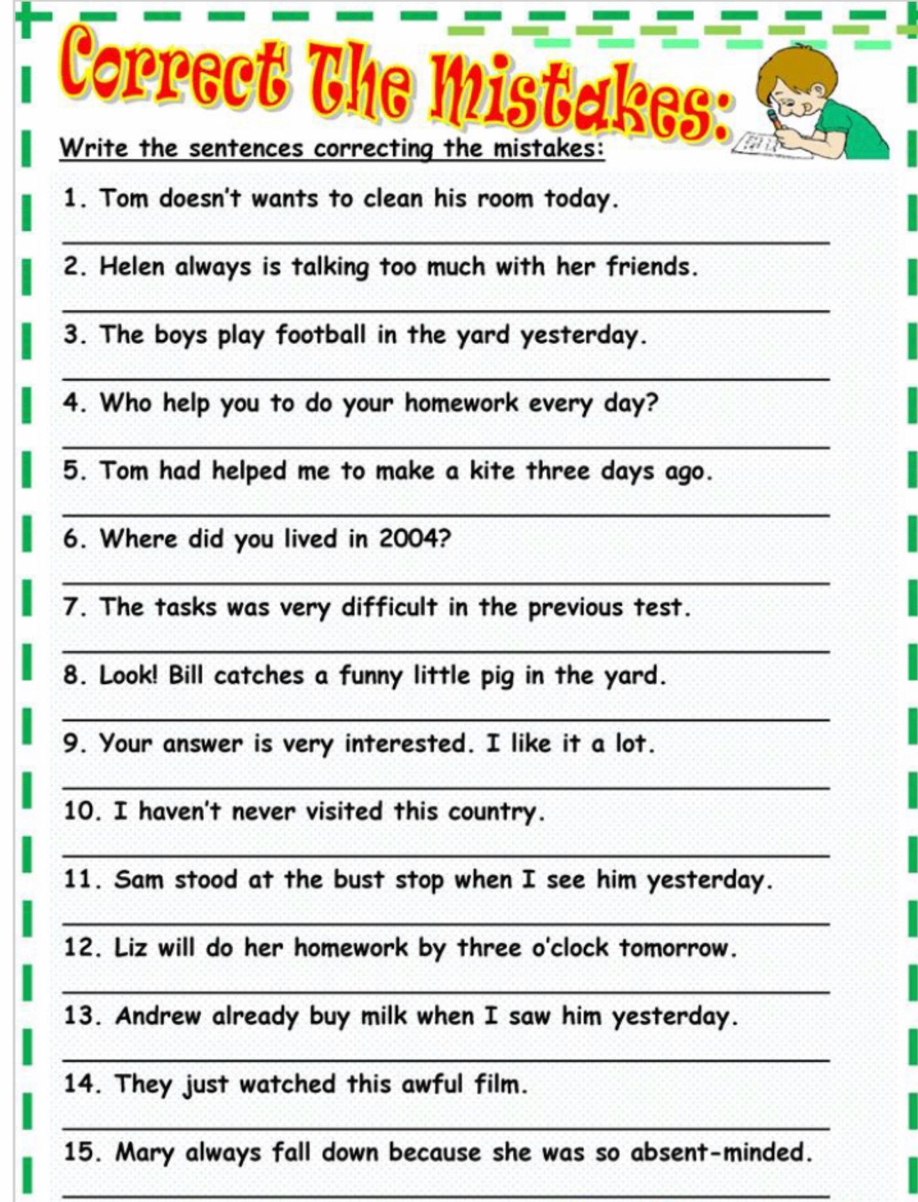 english grammar worksheets