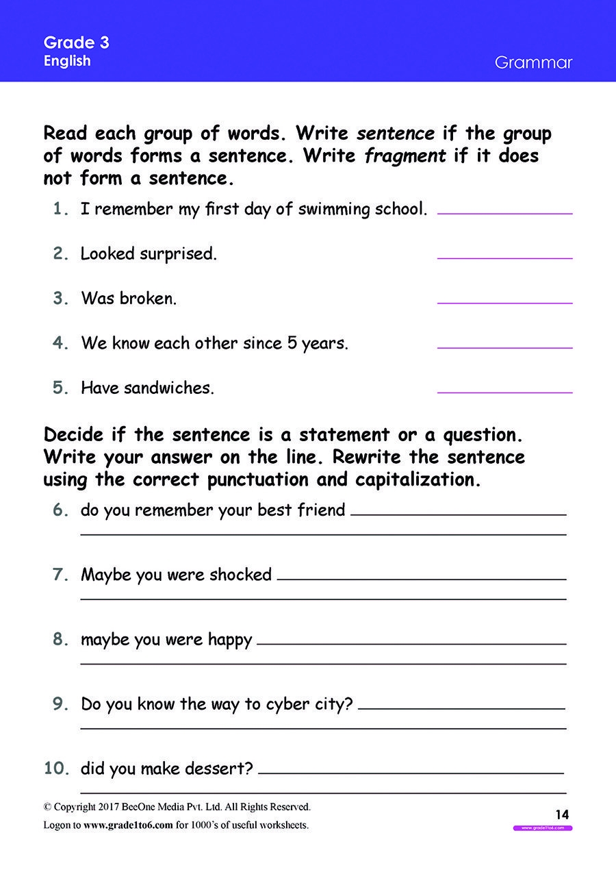 English Grammar Worksheet For Class 4