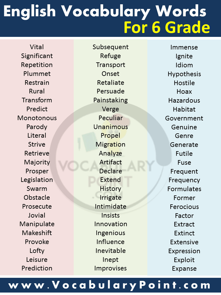English Vocabulary Words For 6 Class Pdf Vocabulary Point