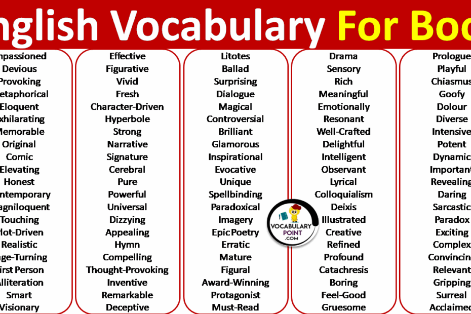 English Vocabulary Words For Books Vocabulary Point