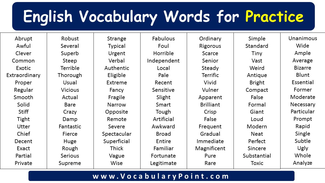 English Vocabulary Words For Practice Vocabulary Point