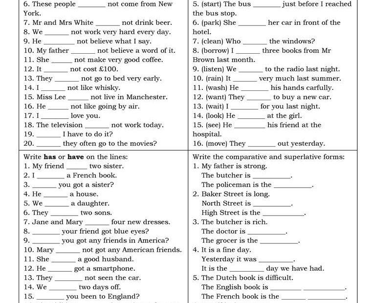Esl Printable Grammar Worksheets