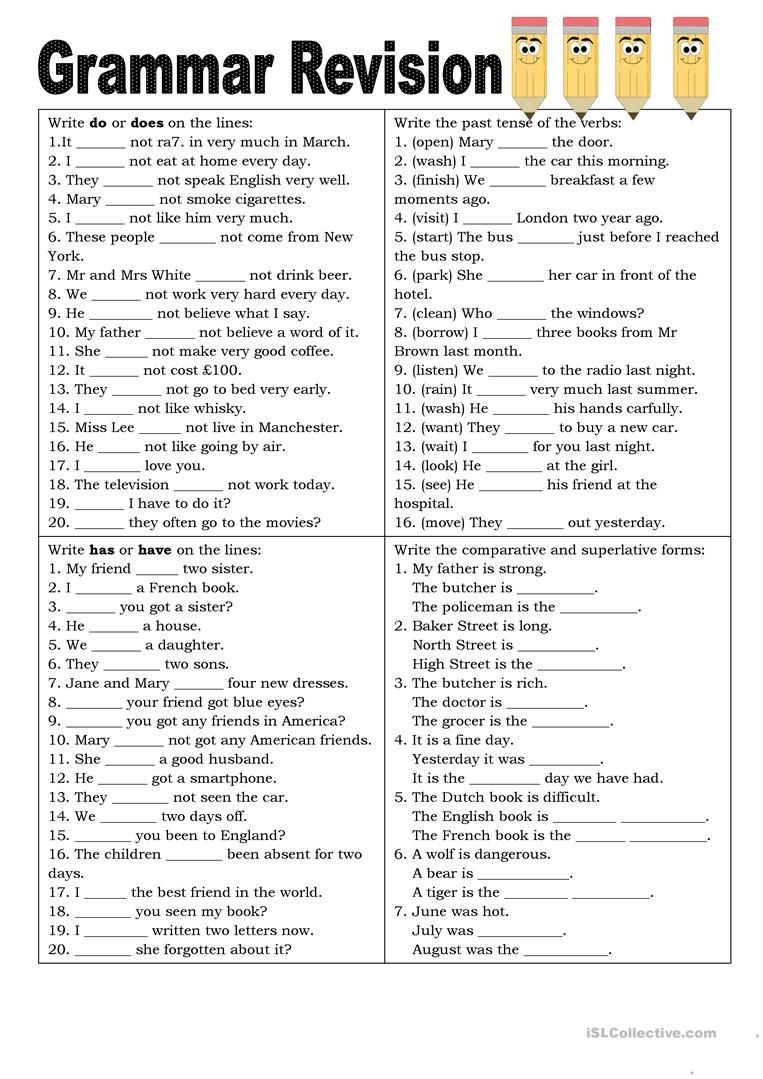 Esl Printable Grammar Worksheets