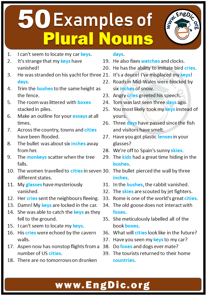 Examples Of Plural Noun Plural Noun Examples Plurals 49 OFF