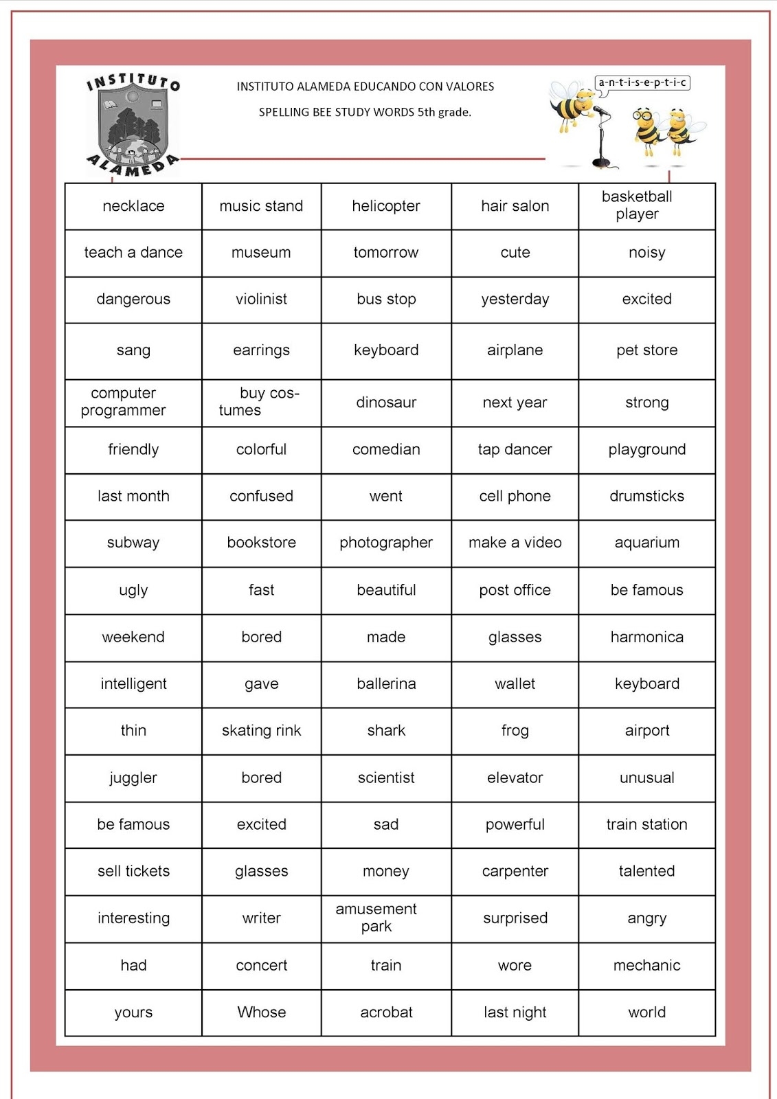 Fifth Grade Vocabulary Words