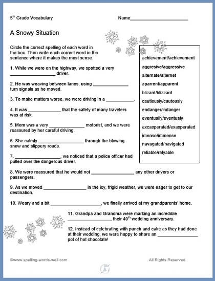 spelling and vocabulary grade 5