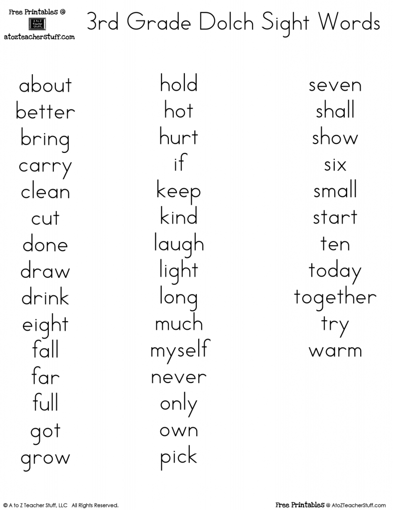 6th grade high frequency words