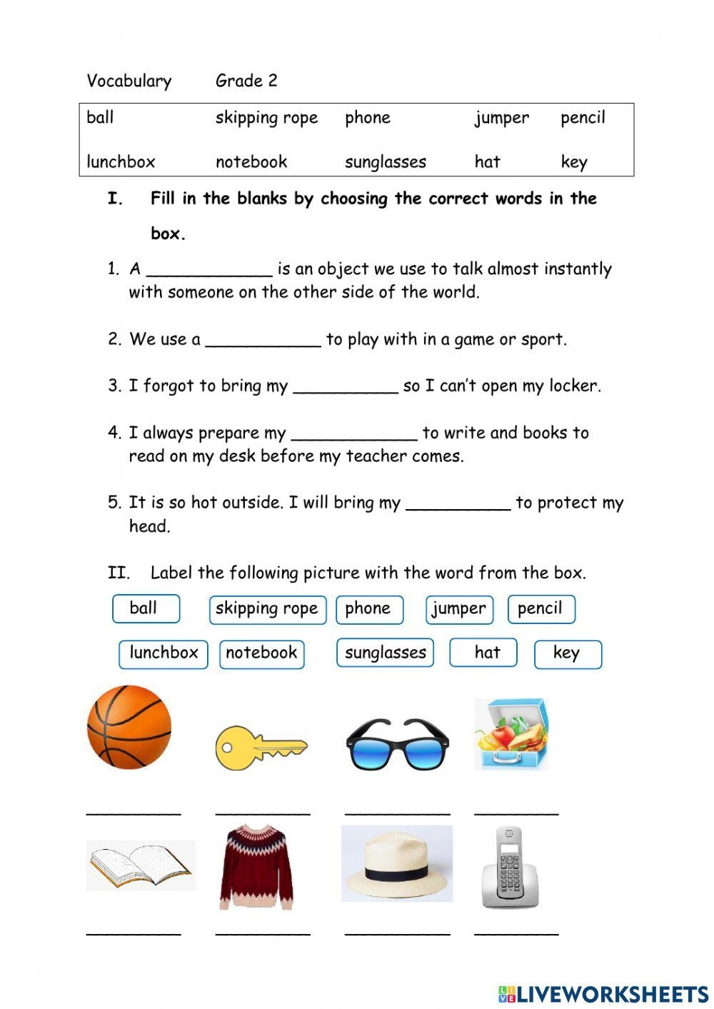 2nd grade vocabulary worksheets