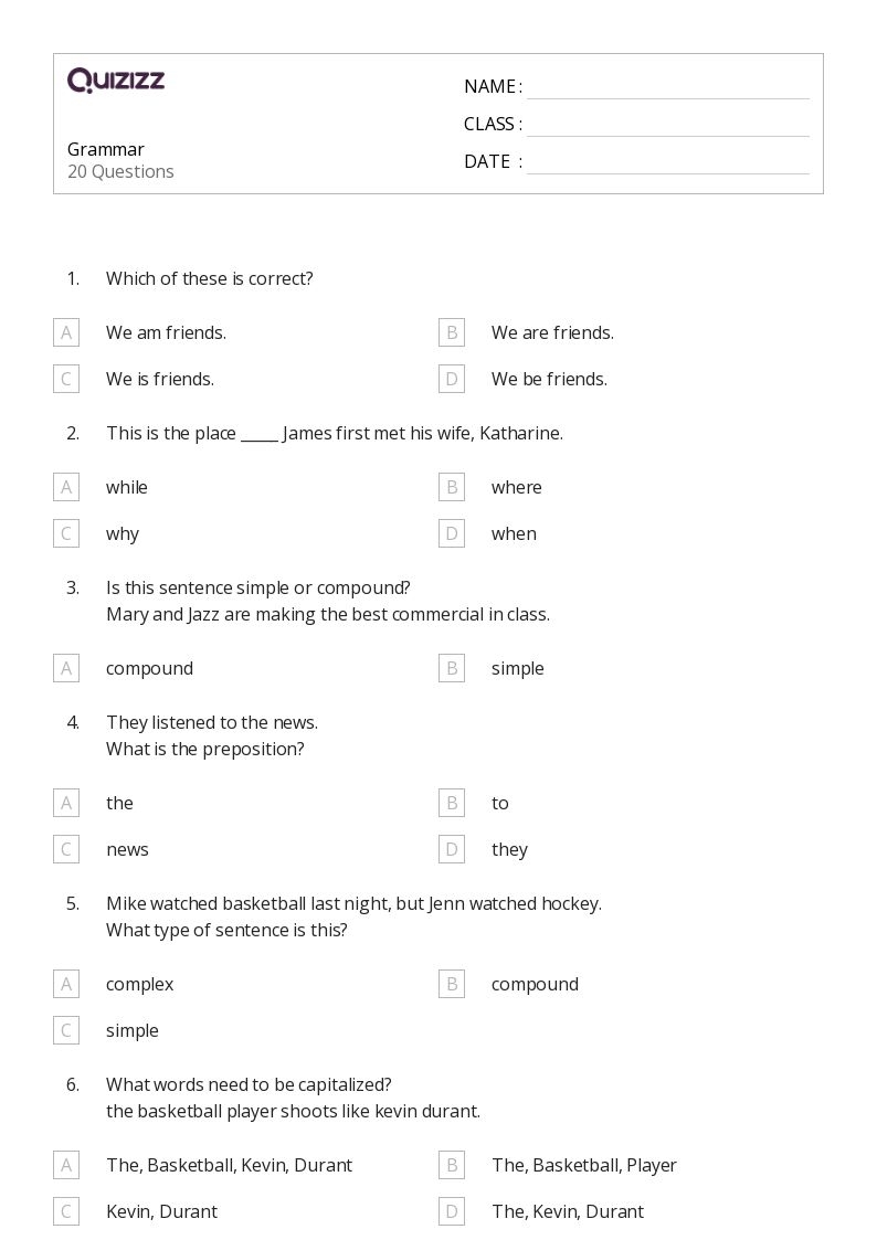 Free 4th Grade Grammar Sheets Download Free 4th Grade Grammar Sheets 