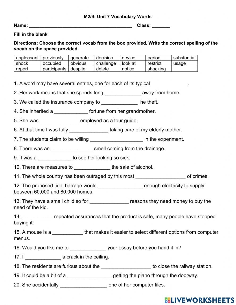 Free 7th Grade Vocabulary Worksheet Pdf Download Free 7th Grade 