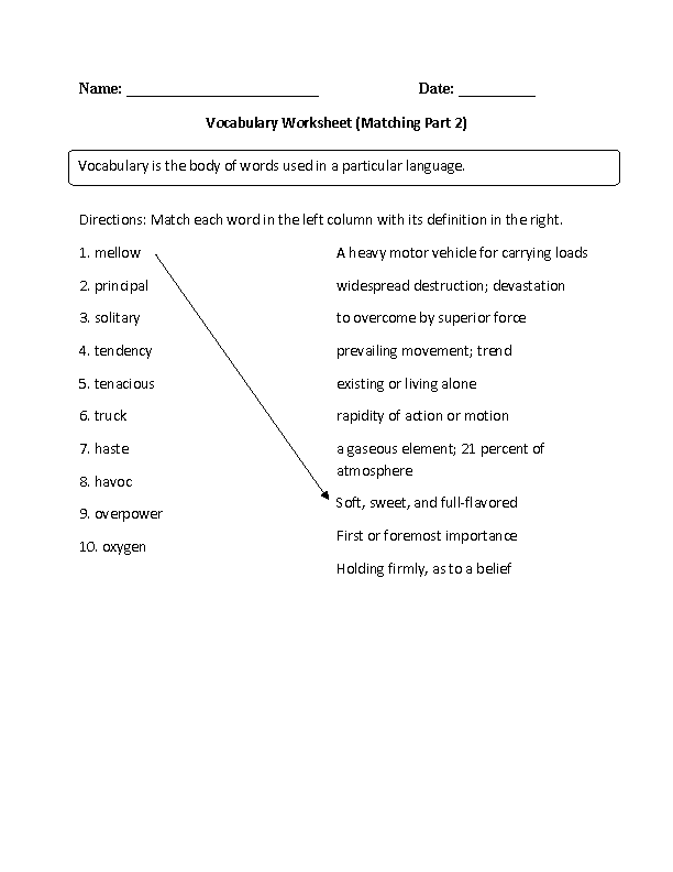 7th grade vocabulary words worksheet