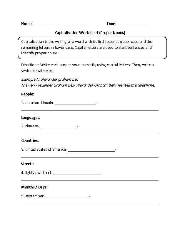 Free Capitalize Proper Nouns Worksheet Grammar Download Free 