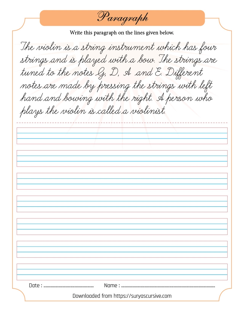 Free Cursive Writing Paragraph Worksheets PDF SuryasCursive 