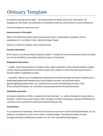 Free Obituary Template gt Printable Obituary Form In PDF Blank Fillable 