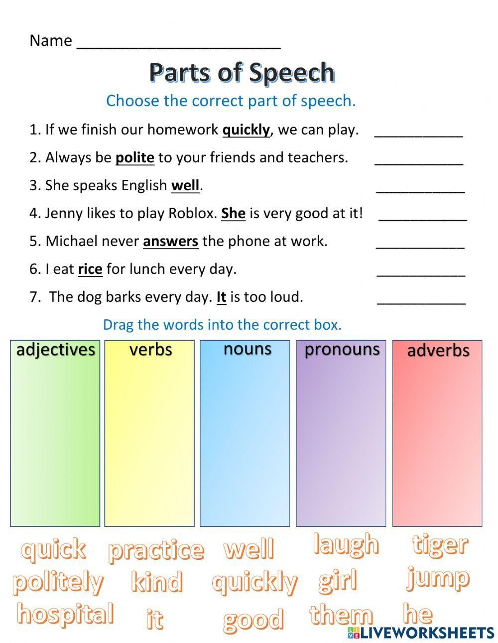 Free Parts Of Speech Worksheet Pdf Download Free Parts Of Speech 
