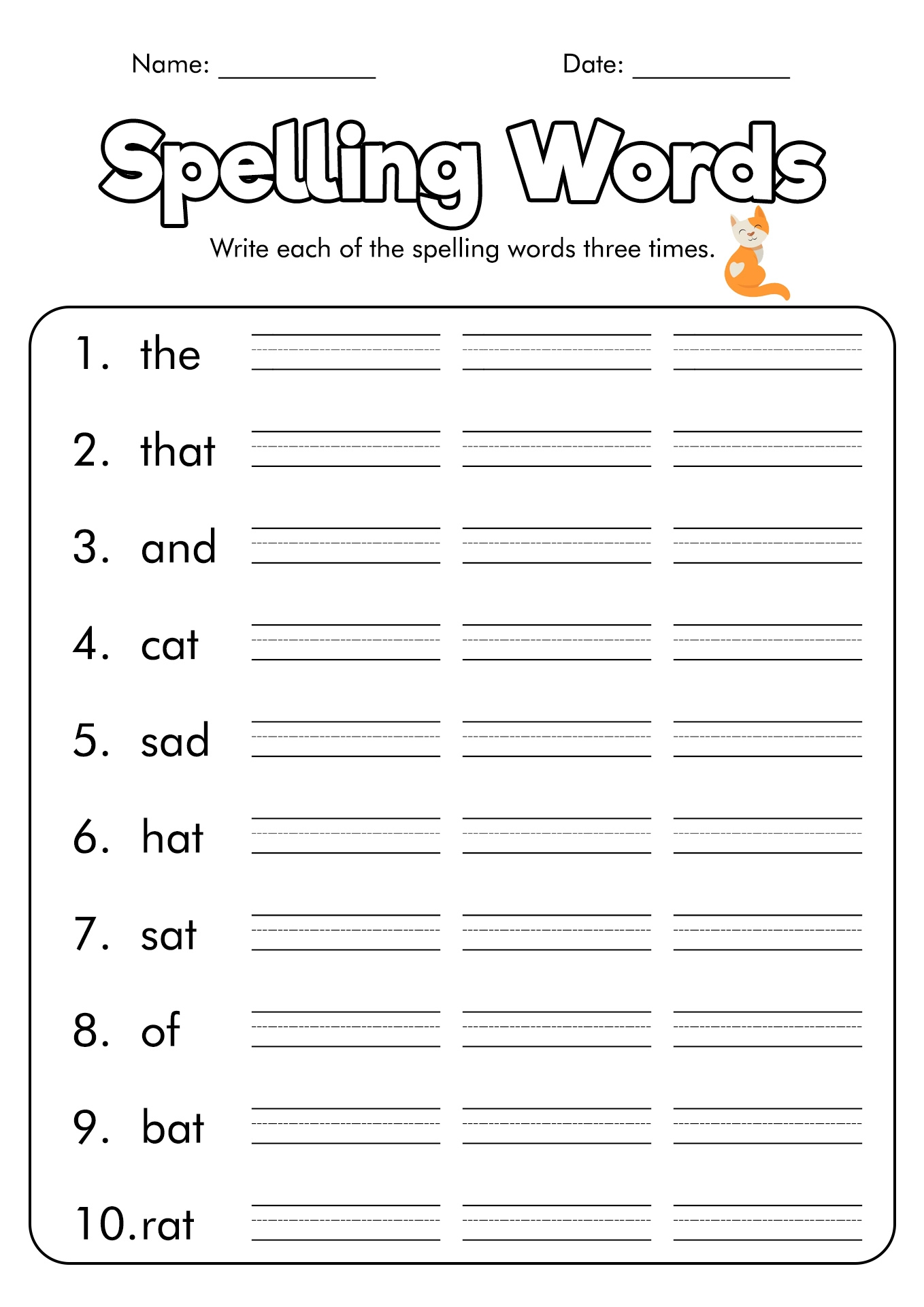 Free Printable 1st Grade Spelling Worksheets