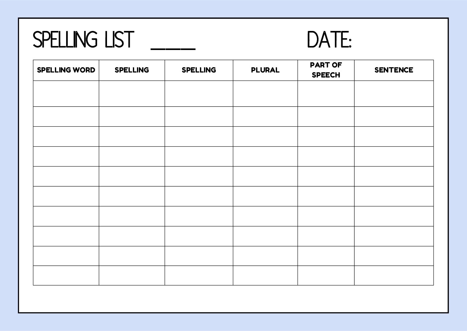 Free Printable Blank Spelling Worksheets For Creative Learning