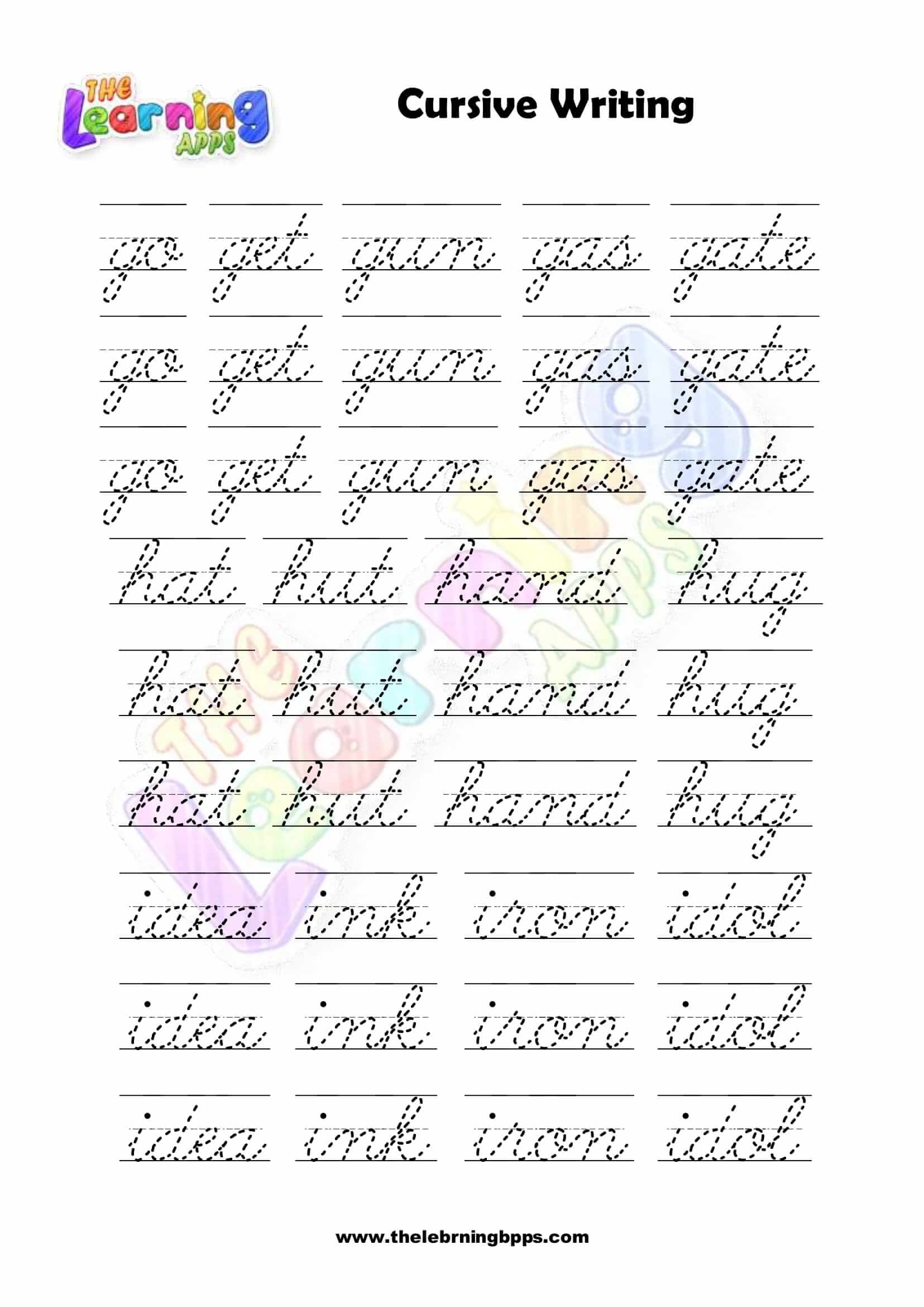 Free Printable Cursive Letter Tracing Practice Worksheets PDF 