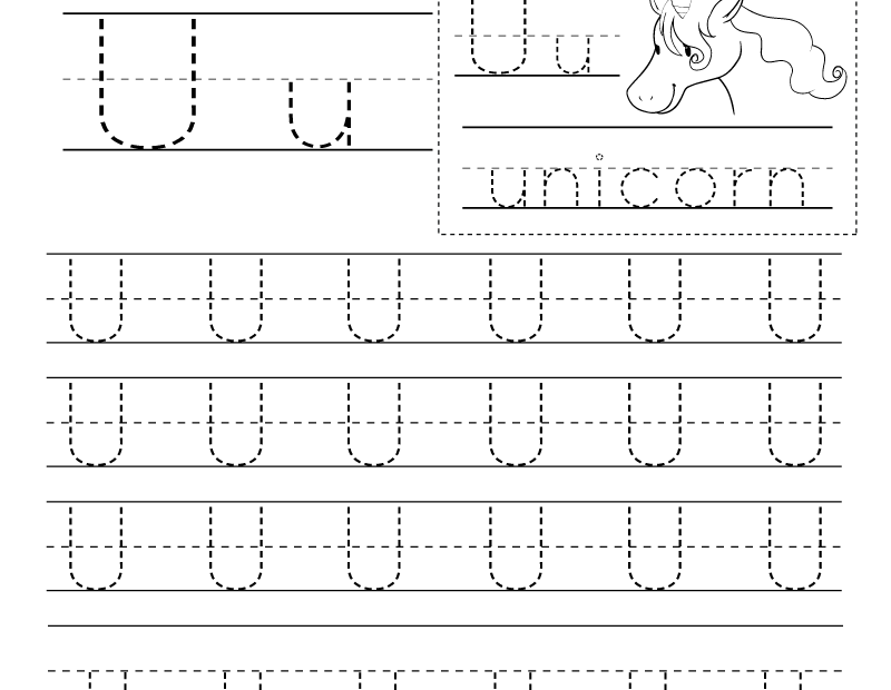 Free Printable Letter U Writing Practice Worksheet For Kindergarten
