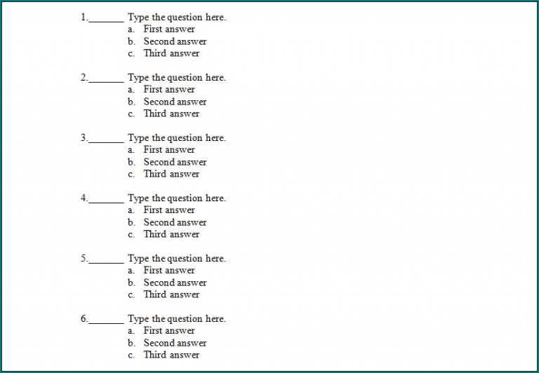  Free Printable Multiple Choice Quiz Template