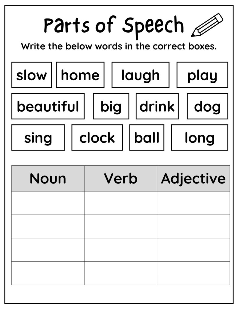 Free Printable Noun Verb And Adjective Worksheets Noun Worksheets