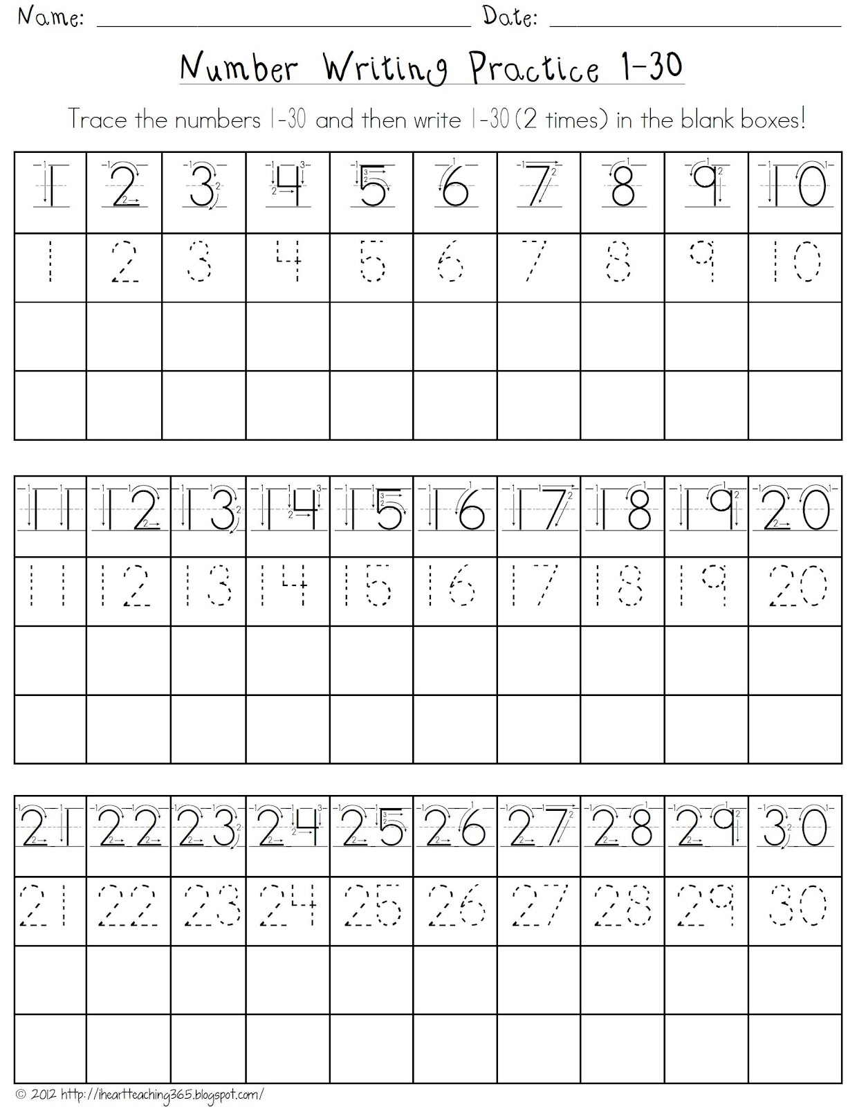 Free Printable Number Writing Practice Sheets